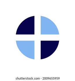 
circle logo and positive sign.