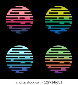 Circle Logo Set. Sunset Icon. Bold Vector. Colorful.