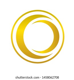 the circle logo is split in gold