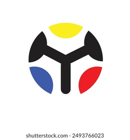 Círculo logo y símbolo Vector Plantilla App logo icono rojo, azul, negro 
 y amarillo