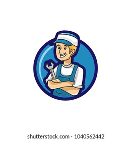 Circle Logo Technician Character Vector