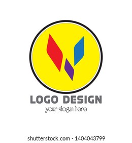Circle logo with three object red, violet and blue color.