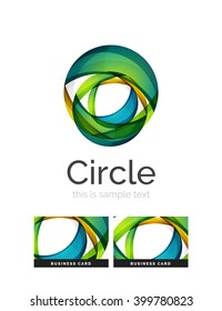 Logo del círculo. Formas giratorias transparentes que se superponen. Icono de negocios limpio y moderno. Ilustración vectorial.