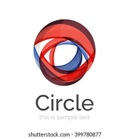 Logo del círculo. Formas giratorias transparentes que se superponen. Icono de negocios limpio y moderno. Ilustración vectorial.