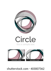 Logo del círculo. Formas giratorias transparentes que se superponen. Icono de negocios limpio y moderno. Ilustración vectorial.