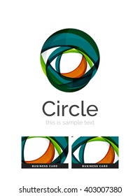 Logo del círculo. Formas giratorias transparentes que se superponen. Icono de negocios limpio y moderno. Ilustración vectorial.