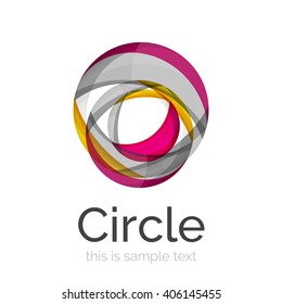 Logo del círculo. Formas giratorias transparentes que se superponen. Icono de negocios limpio y moderno. Ilustración vectorial.