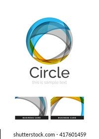 Logo del círculo. Formas giratorias transparentes que se superponen. Icono de negocios limpio y moderno. Ilustración vectorial.
