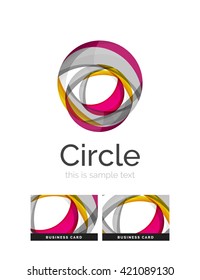 Logo del círculo. Formas giratorias transparentes que se superponen. Icono de negocios limpio y moderno. Ilustración vectorial.