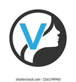 circle logo in the  V   Vector design template elements for your application or company identity.with weman circle
 letter Reverse icon . illustration can be used for web and mobile graphic design, lo