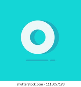 Circle logo vector, flat cartoon white round logotype isolated on blue background, concept of simple minimalistic rounded label, letter o or zero 3d shape