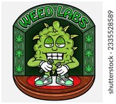 Circle Logo of Weed Bud With Bongs In Stage Characters Cartoon. For Mascot Logo, Tshirt Design, Business, Cover, Label and Packaging Product. Vector and Illustrations.