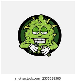 Logo Círculo de maleza con tapones en caricatura de personajes del piso. Para el logotipo de mascota, diseño de camisetas, productos de negocios, carátula, etiqueta y embalaje. Vector e ilustraciones.