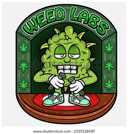 Circle Logo of Weed Bud With Bongs In Stage Characters Cartoon. For Mascot Logo, Tshirt Design, Business, Cover, Label and Packaging Product. Vector and Illustrations.