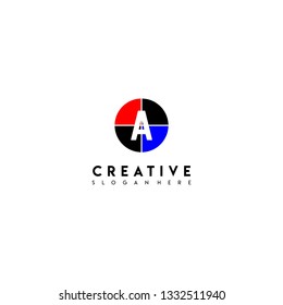 circle  A logotype in red, black and blue colors design concept
