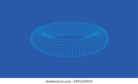 Circle low poly line geometric shape round figure. Ring shape, frame. A torus made of mesh and dots on a light background. Ease of use. 3D Model. Vector illustration.