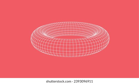 Circle low poly line geometric shape round figure. Ring shape, frame. A torus made of mesh and dots on a light background. Ease of use. 3D Model. Vector illustration.