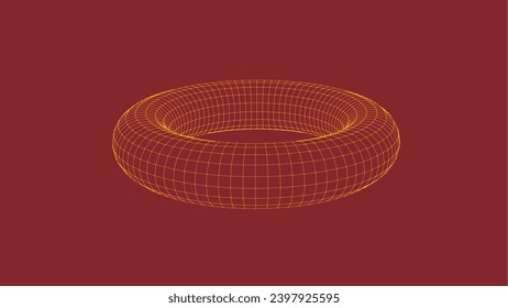 Circle low poly line geometric shape round figure. Ring shape, frame. A torus made of mesh and dots on a light background. Ease of use. 3D Model. Vector illustration.