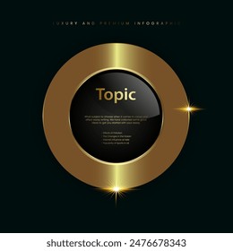 Circle Luxury button, with Gold shiny metallic golden infographic, vector icon on Dark, plate button of ellipse shape with golden frame vector illustration