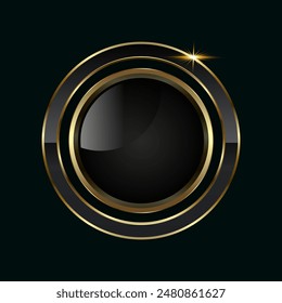 A circle Luxury button vector, illustration, the  infographic with luxury stoked in Vector template in dark style, and shiny gold optionand Premium button on a dark