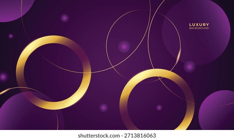 Fondo púrpura de lujo del círculo con líneas doradas brillantes, efectos de luz de neón y diseño elegante de Premium