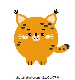 Circle lynx forest animal face with paws icon isolated on white background. Cute bobcat cartoon round shape kawaii kids avatar character. Vector flat clip art illustration mobile ui game application.