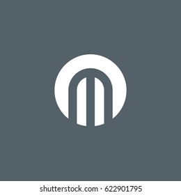 circle m logo, initial logo om, mo, m inside o rounded letter negative space white gray background