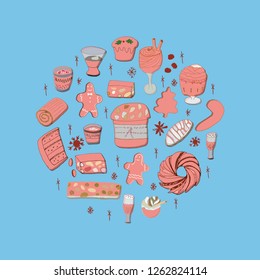 Circle made of assorted festive cake; 