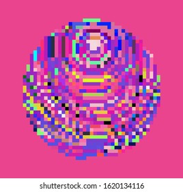 Circle made of colorful random pixels. Generative computer art.