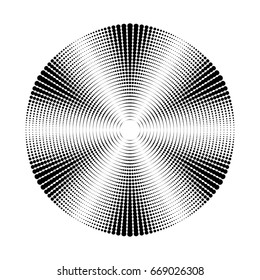 Circle made of dots. Explosion with rays visual effect. Vector illustration.