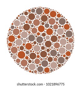 Circle made of dots in shades of brown. Abstract vector illustration inspired by medical Ishirara test for color-blindness.