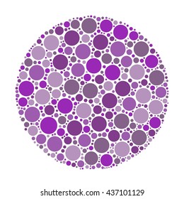 Circle made of dots in shades of violet. Abstract vector illustration inspired by medical Ishirara test for color-blindness.