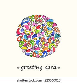 Circle made of hearts and floral elements. Floral card. Floral decoration. Christmas decoration. Birthday card.