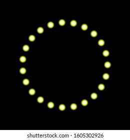 Circle made of luminous yellow circles on a dark background. Vector illustration