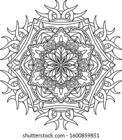 Circle mandala coloring page for adult. Black and white mandala poster. Relax and meditation. Enjoy!