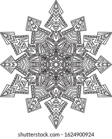 Circle mandala coloring page for adult. Black and white mandala poster. Relax and meditation. Beautiful nature ornament. 