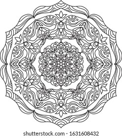 Circle mandala coloring page for adult. Black and white mandala poster. Relax and meditation. Enjoy!