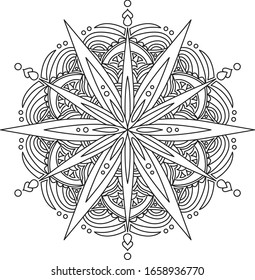 Circle mandala coloring page for adult. Black and white mandala poster. Relax and meditation. Beautiful nature ornament. 