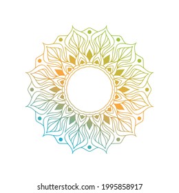 Circle mandala design element. Vector frame mandala in vibrant blue, orange and green colors . Mandala with floral patterns. 