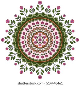 Circle mandala floral pattern. Vintage decorative round element. Circle floral ornament. East motif. Vector illustration.