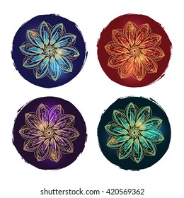 Circle mandala fretwork icon. Hand drawn asian design for invitation, banner, card, fabric.