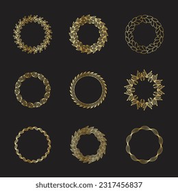Circle mandala luxury gold color vector element line art set-2