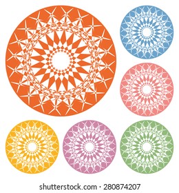 Circle mandala ornament, round ornamental geometric doily pattern, christmas snowflake decoration.