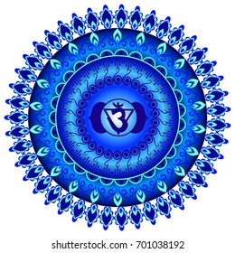 Circle mandala pattern. Ajna chakra vector illustration.