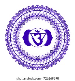 Circle mandala pattern. Ajna chakra vector illustration.