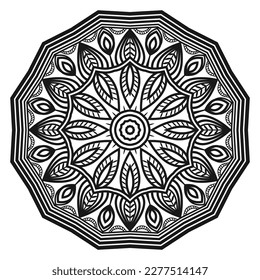 Circle mandala pattern design on a white background for coloring book