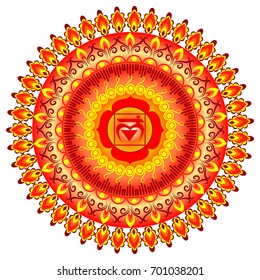 Circle mandala pattern. Muladhara chakra vector illustration.