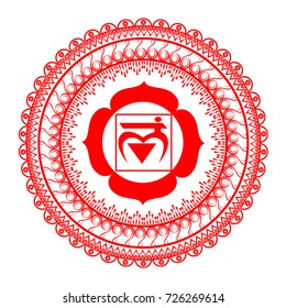 Circle mandala pattern. Muladhara chakra vector illustration.