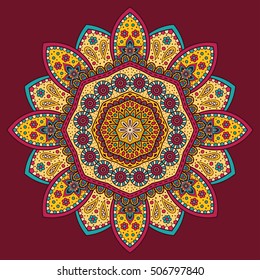 Circle mandala pattern. Vintage decorative round element. Circle ornament. East motif. Vector illustration.