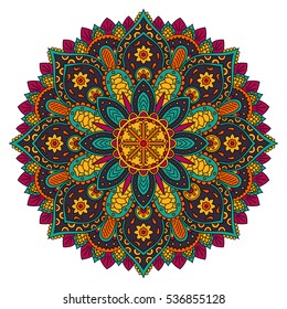 Circle mandala pattern. Vintage decorative round element. Circle ornament. East motif. Vector illustration.